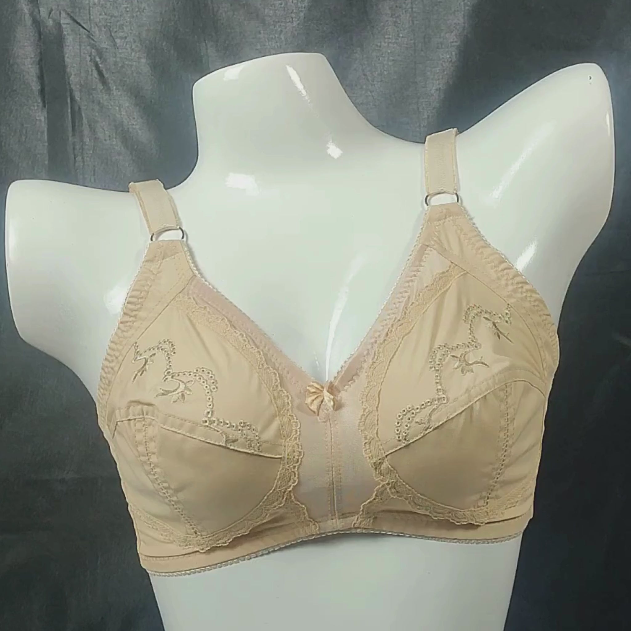 Cotton Bliss Embroidered Bra | Color: Beige | Size: 32 | Fabric: Cotton