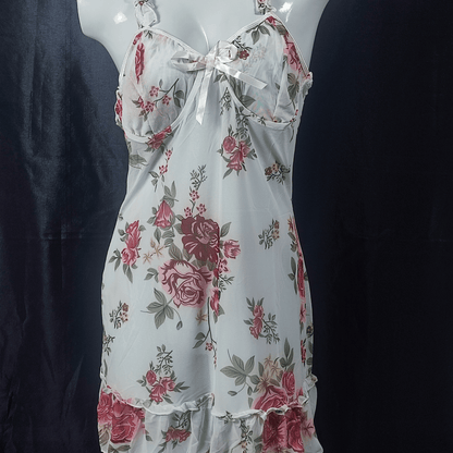 Rose Petal Elegance Nightdress (Snow White) - Camisoles & Shorts - ComfyBliss