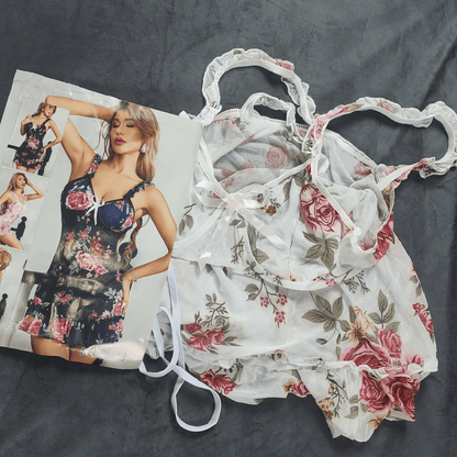 Rose Petal Elegance Nightdress (Snow White) - Camisoles & Shorts - ComfyBliss