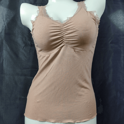 Soft Lace Camisole - Padded - Removeable (Dark Ember) - Camisoles & Shorts - ComfyBliss