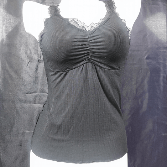 Soft Lace Camisole - Padded - Removeable (Raven Storm) - Camisoles & Shorts - ComfyBliss