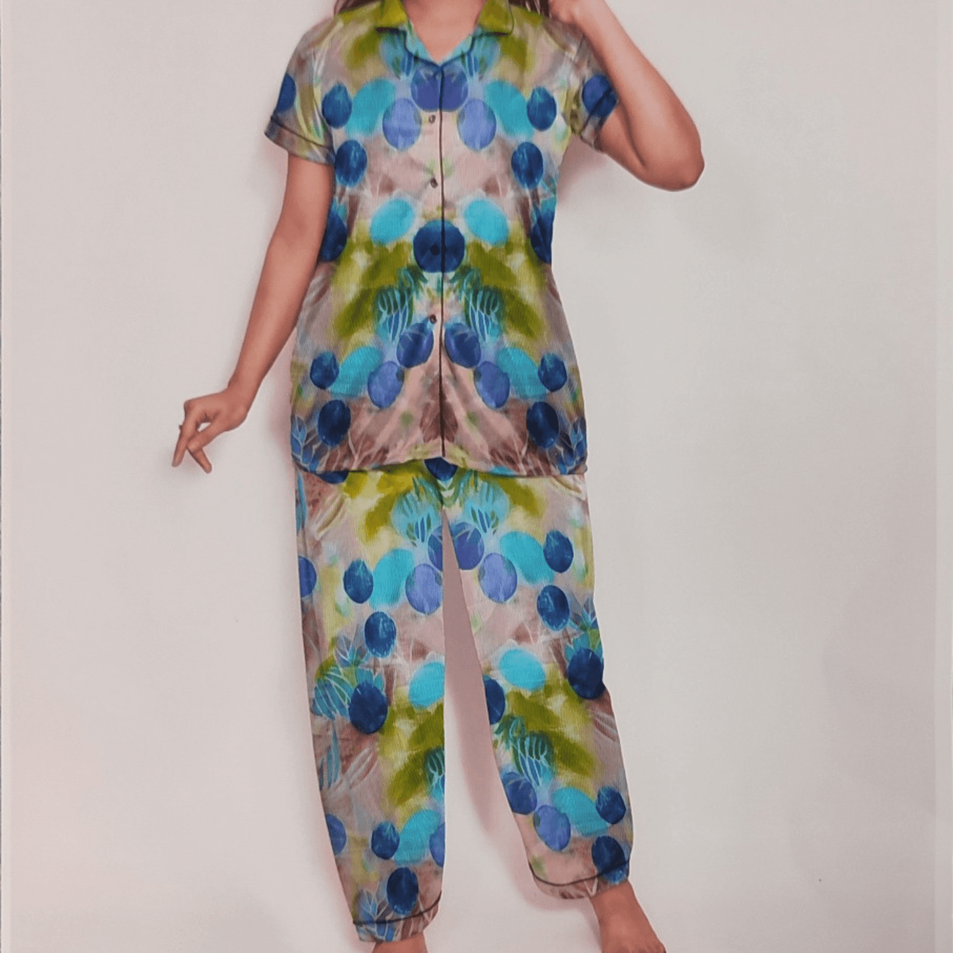 Soft Linen Multicolor Night Suit - Nighties - ComfyBliss